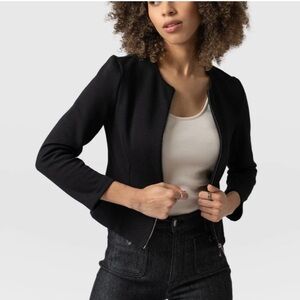 Saint + Sofia Florence Black Jersey Zip Front Fitted Blazer Jacket Size 10